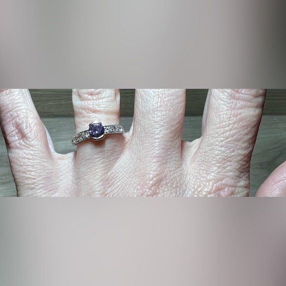 Vintage Sterling Silver Tension Set Amethyst & Cubic Zirconia Ring, Size 5 - Picture 7 of 16